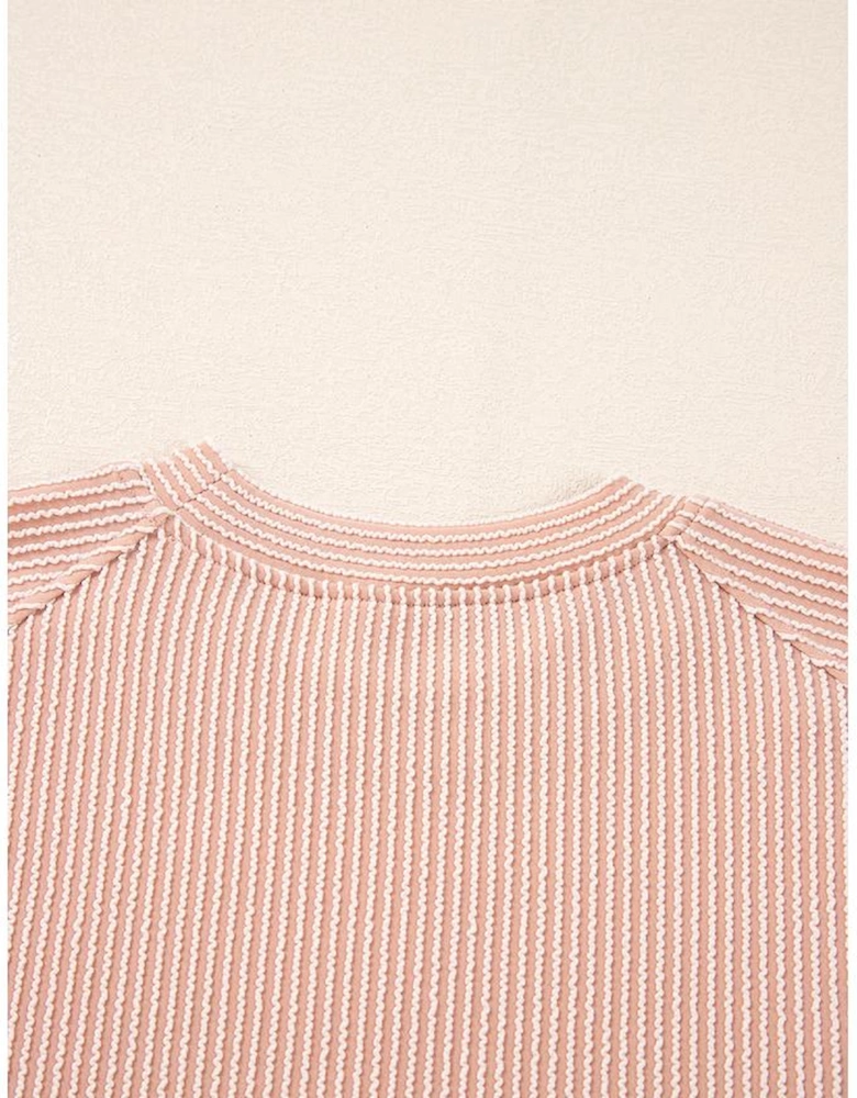 Smoke Gray Solid Corded Knit Short Sleeve T Shirt and Wide Leg Pants Set