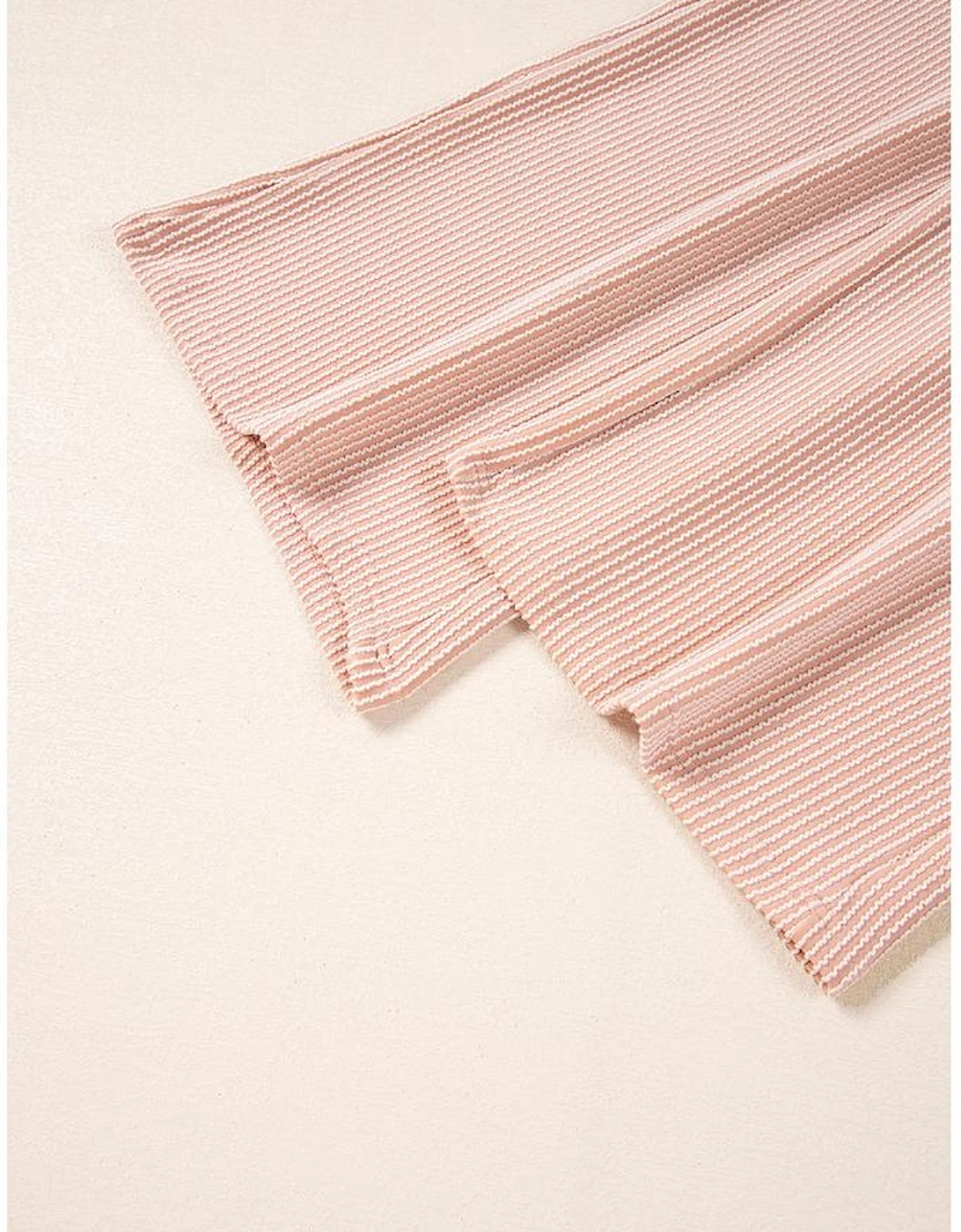 Smoke Gray Solid Corded Knit Short Sleeve T Shirt and Wide Leg Pants Set