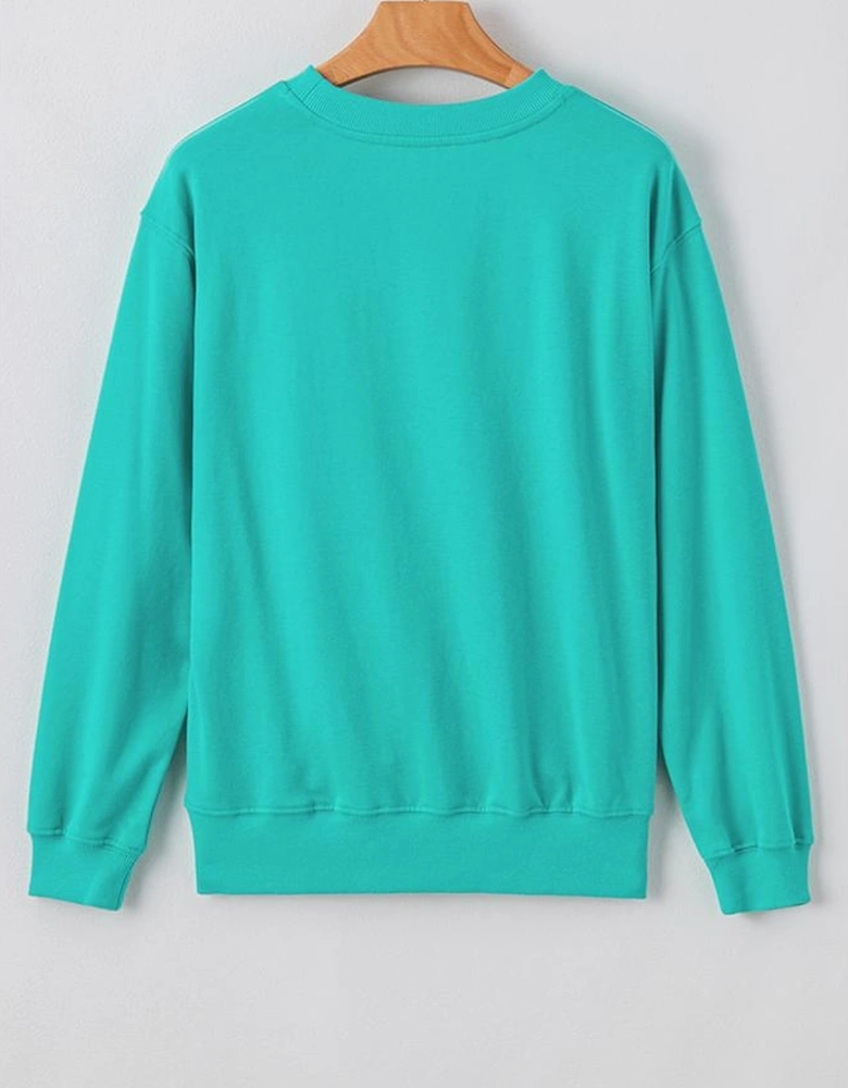 Aruba Blue Plain Drop Shoulder Crewneck Pullover Sweatshirt