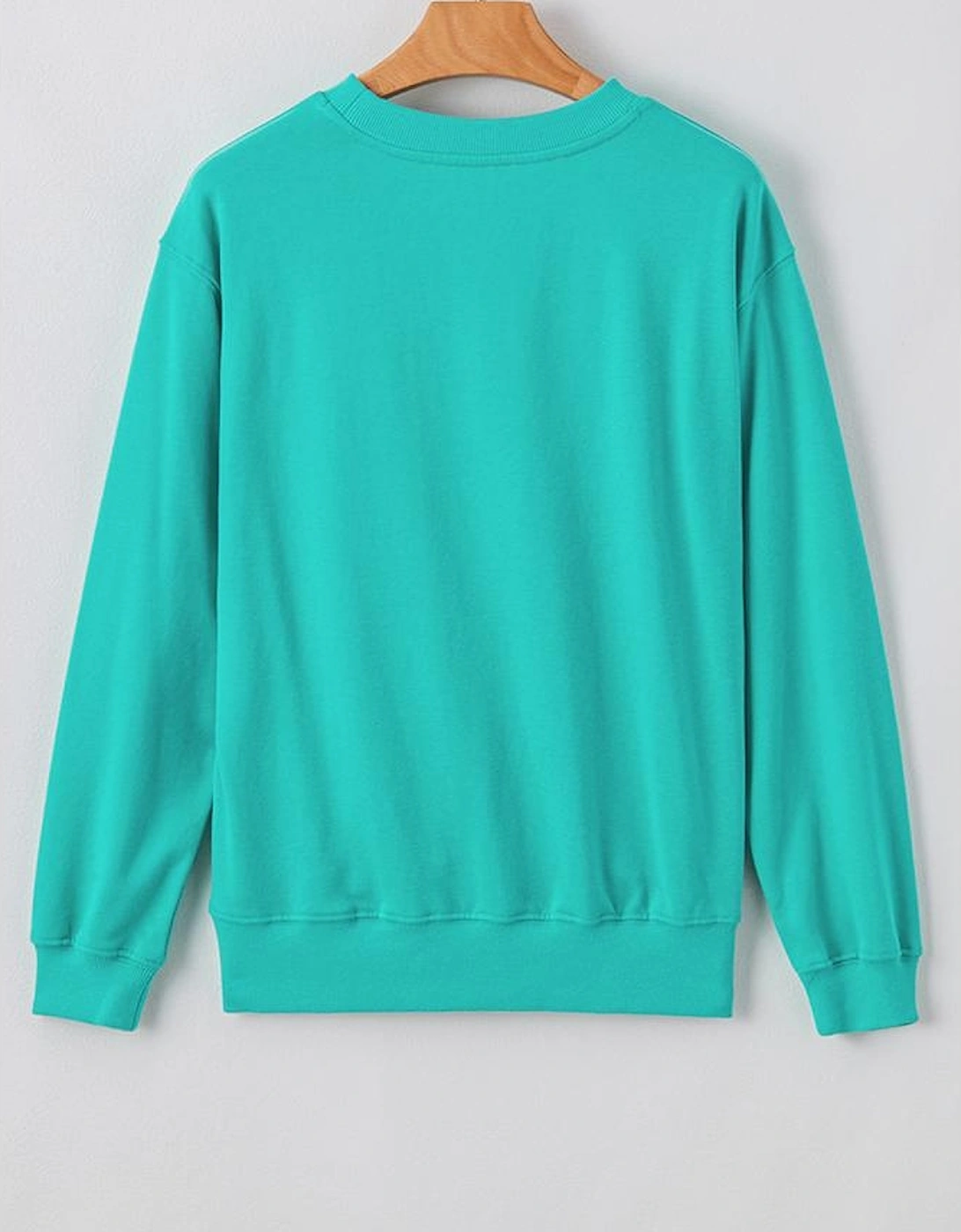 Aruba Blue Plain Drop Shoulder Crewneck Pullover Sweatshirt
