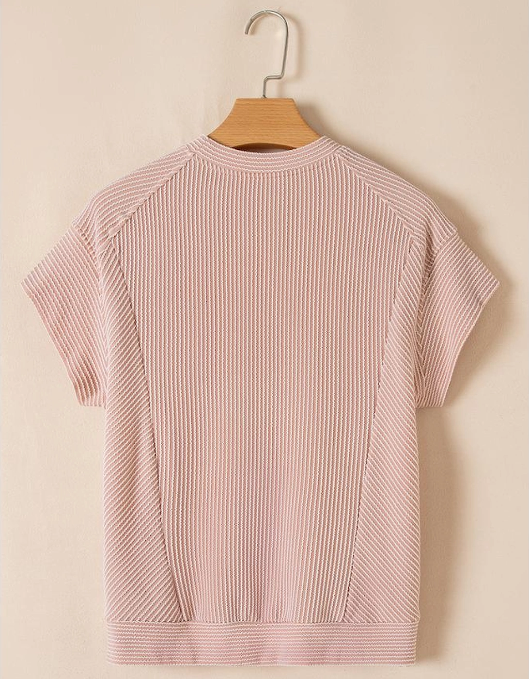 Smoke Gray Solid Corded Knit Short Sleeve T Shirt and Wide Leg Pants Set