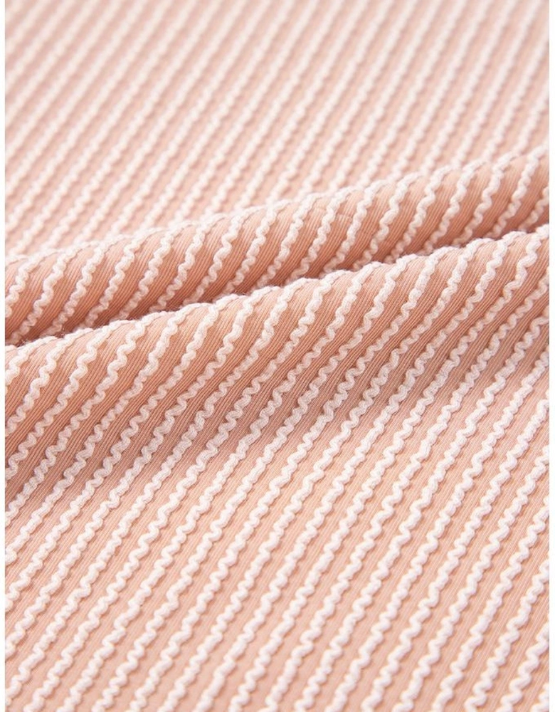 Smoke Gray Solid Corded Knit Short Sleeve T Shirt and Wide Leg Pants Set