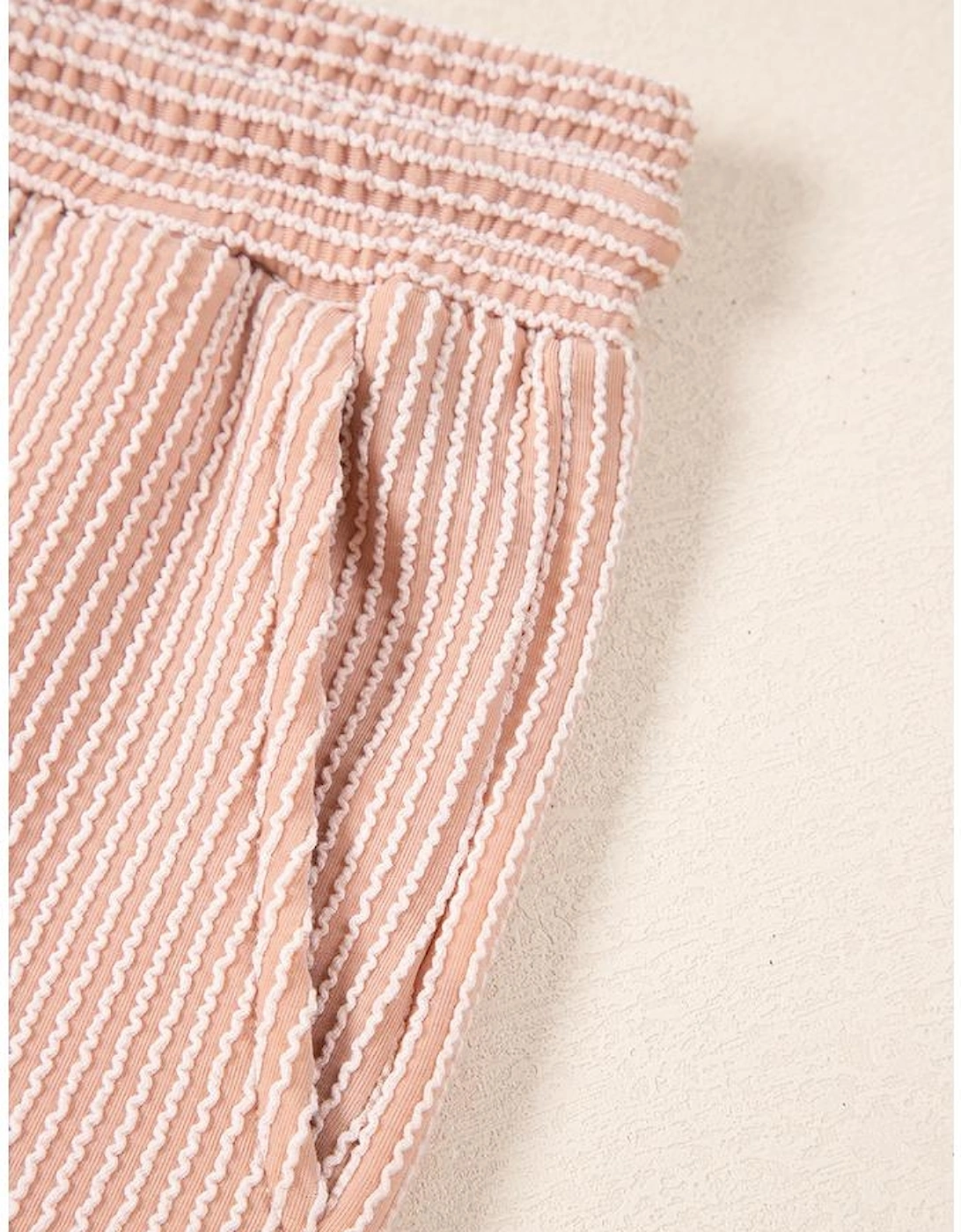 Smoke Gray Solid Corded Knit Short Sleeve T Shirt and Wide Leg Pants Set