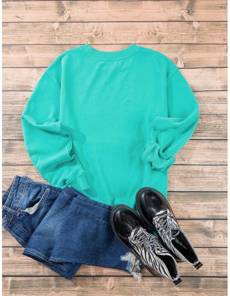 Aruba Blue Plain Drop Shoulder Crewneck Pullover Sweatshirt