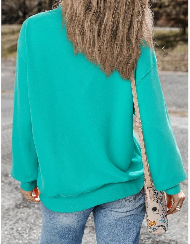 Aruba Blue Plain Drop Shoulder Crewneck Pullover Sweatshirt