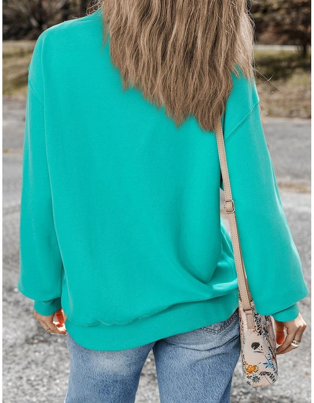 Aruba Blue Plain Drop Shoulder Crewneck Pullover Sweatshirt