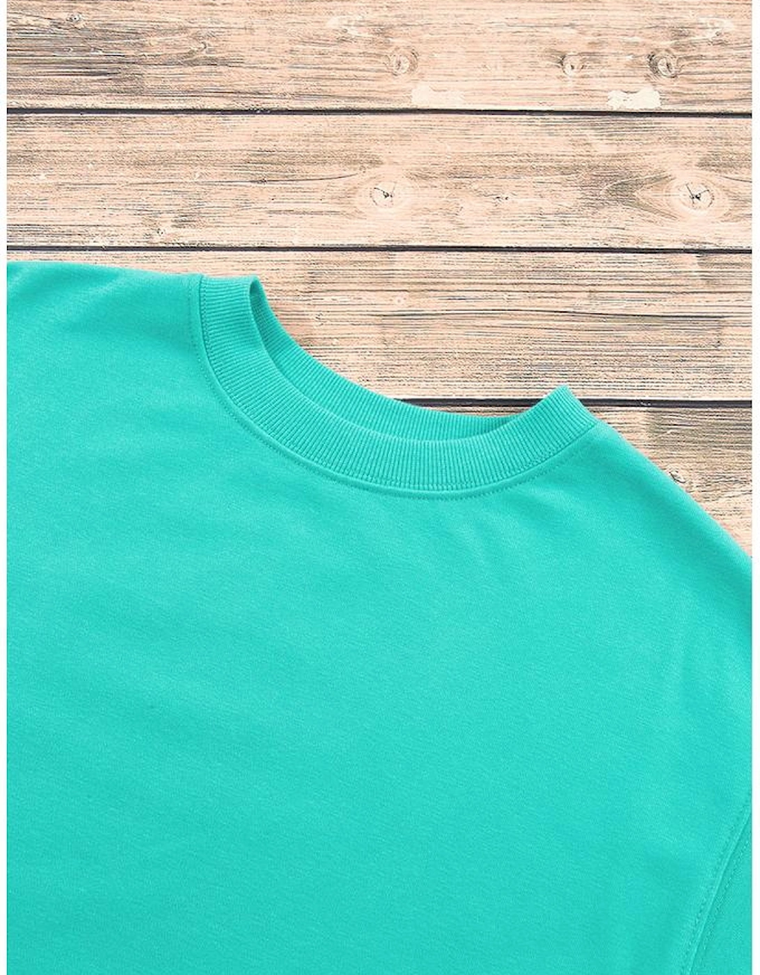 Aruba Blue Plain Drop Shoulder Crewneck Pullover Sweatshirt