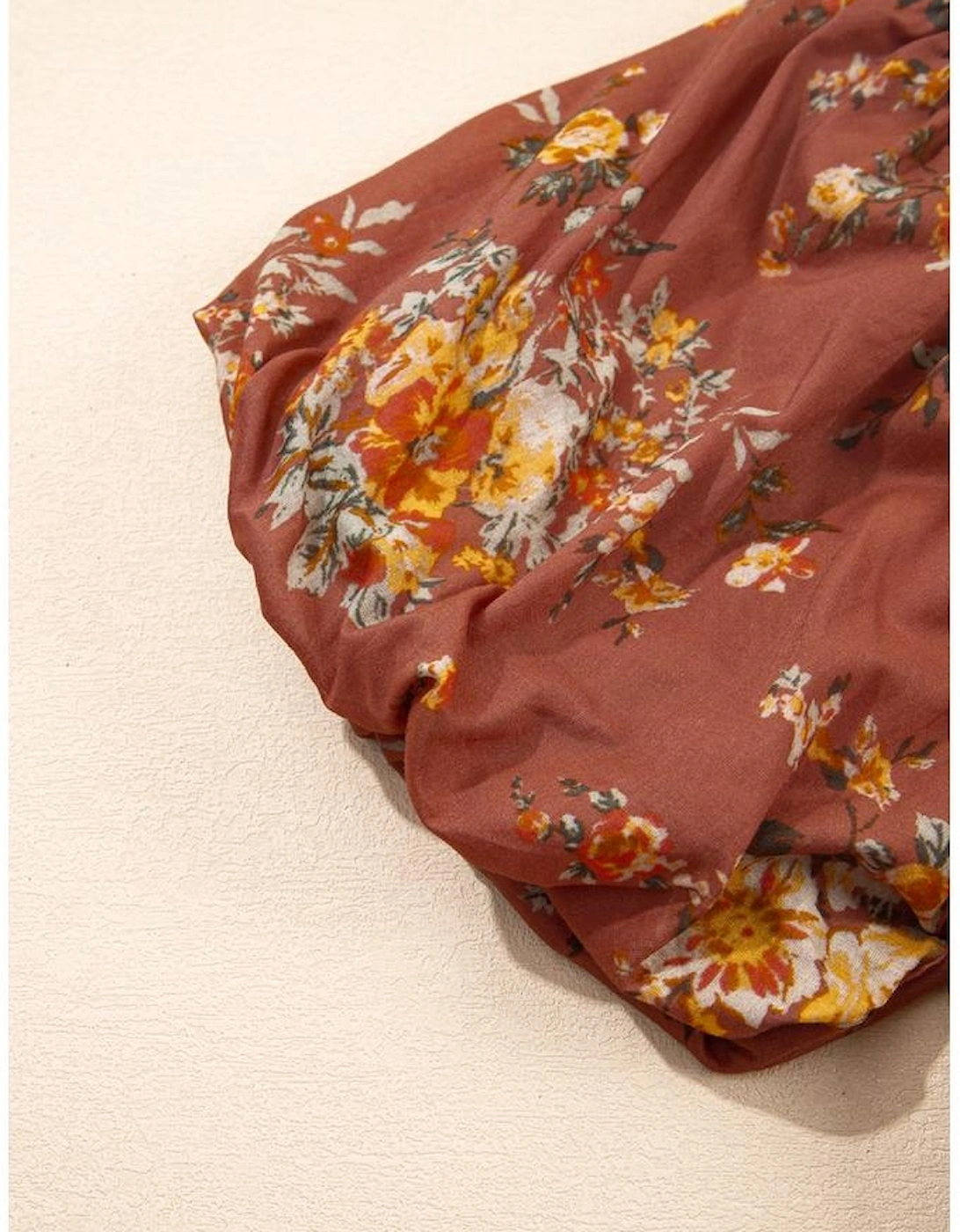 Red Floral Puff Sleeve Square Neck Knot Open Back Mini Dress