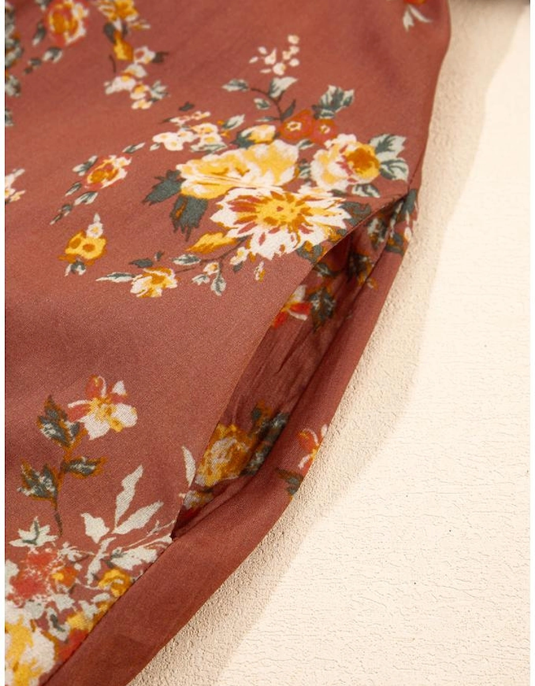 Red Floral Puff Sleeve Square Neck Knot Open Back Mini Dress