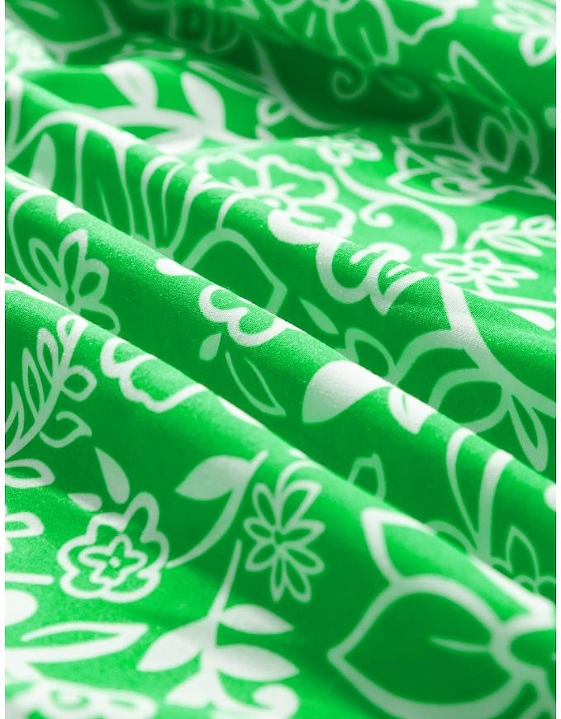 Green Floral Flutter Sleeve Shirred Notched Neck Plus Size Blouse