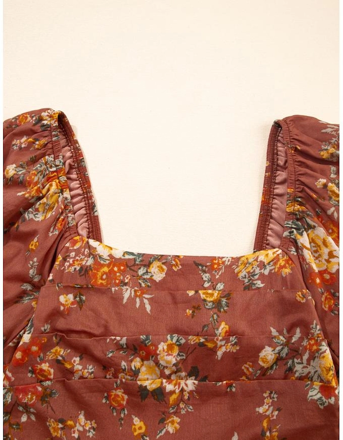 Red Floral Puff Sleeve Square Neck Knot Open Back Mini Dress