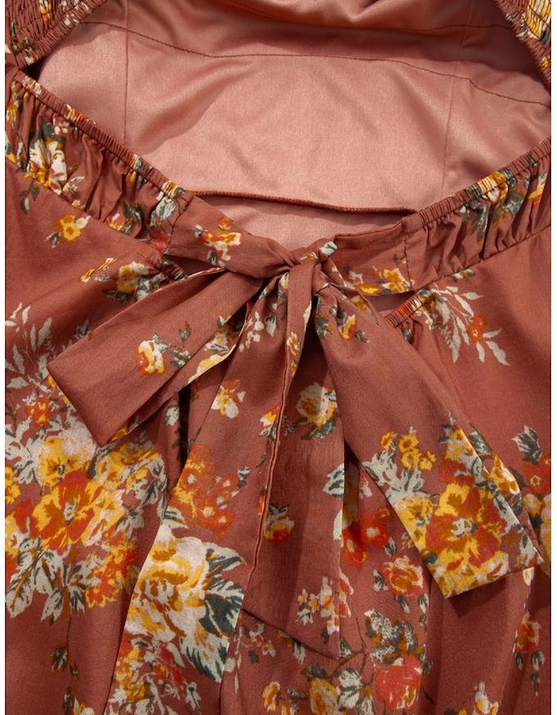 Red Floral Puff Sleeve Square Neck Knot Open Back Mini Dress