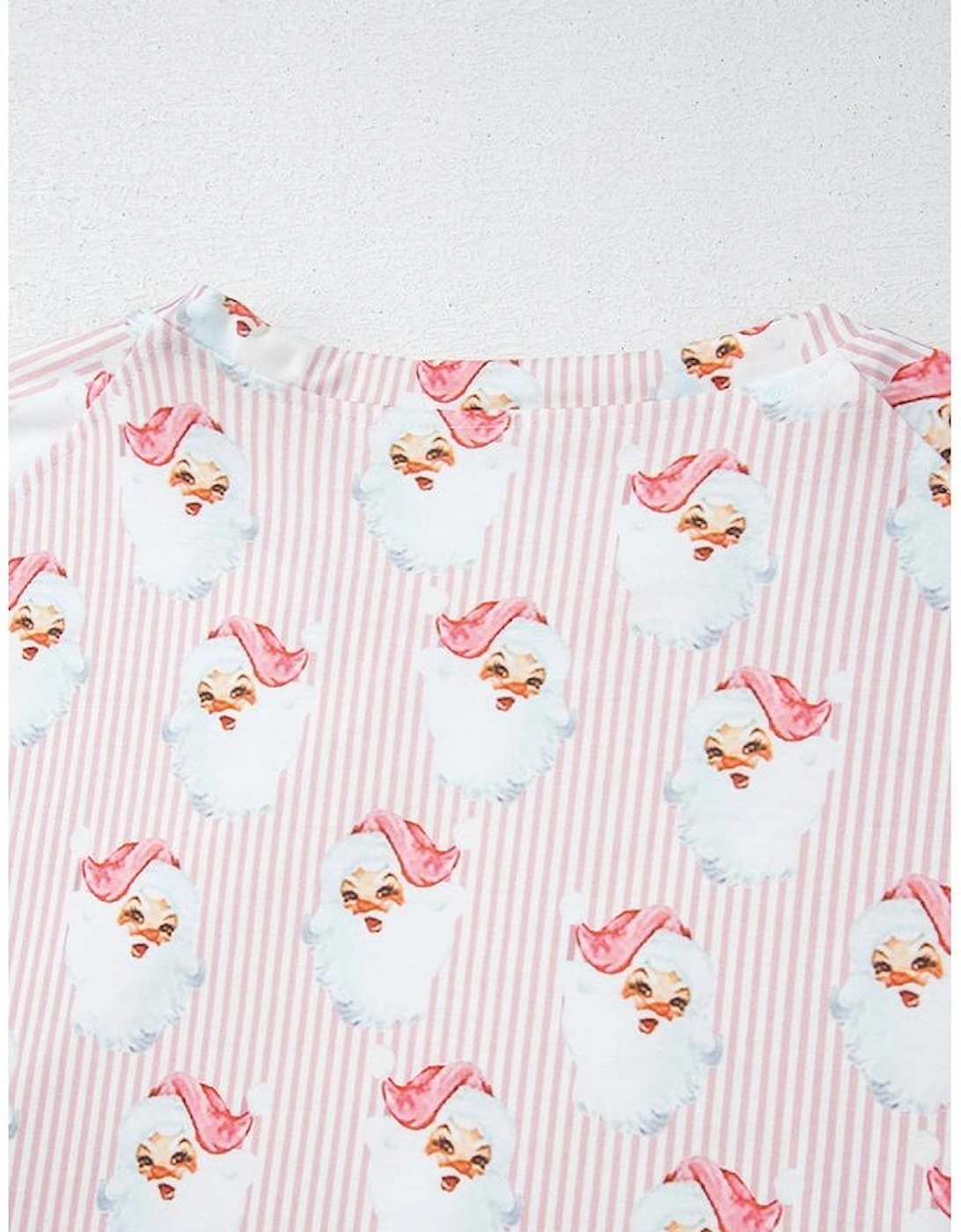 Pink Santa Claus Striped Print Loose Fit Two Piece Lounge Set