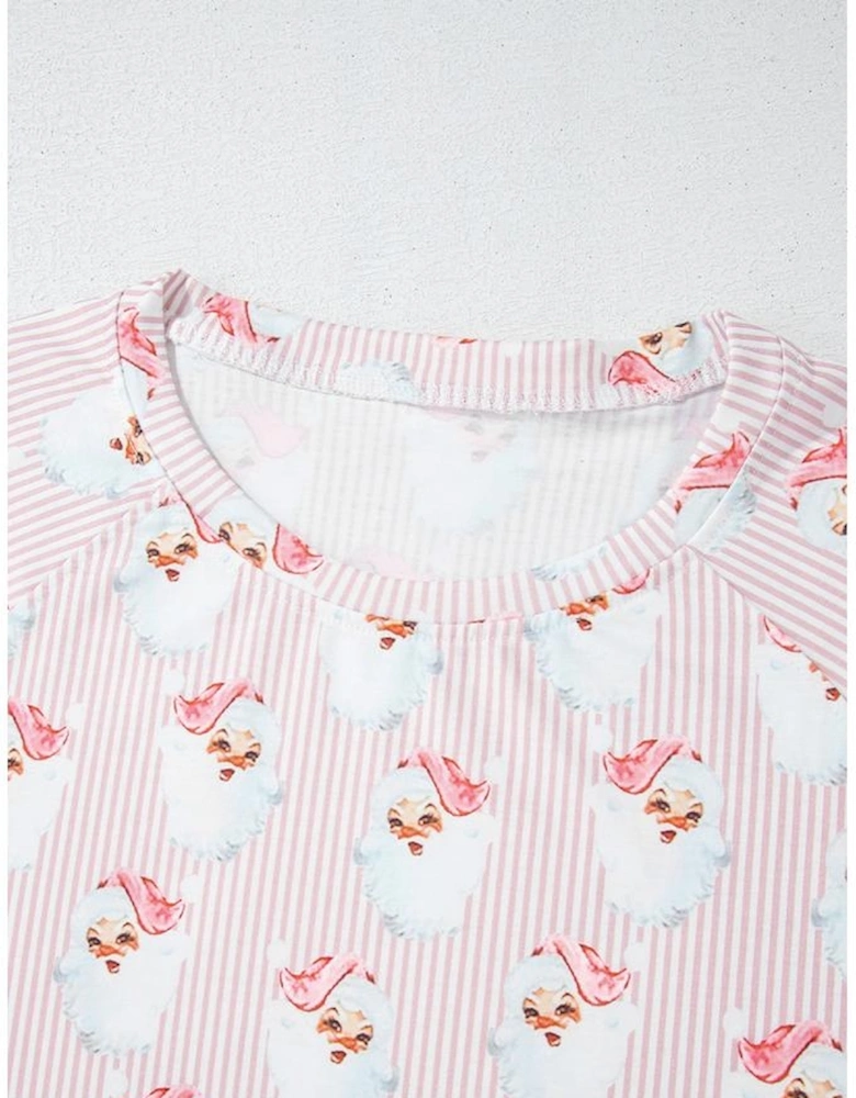 Pink Santa Claus Striped Print Loose Fit Two Piece Lounge Set