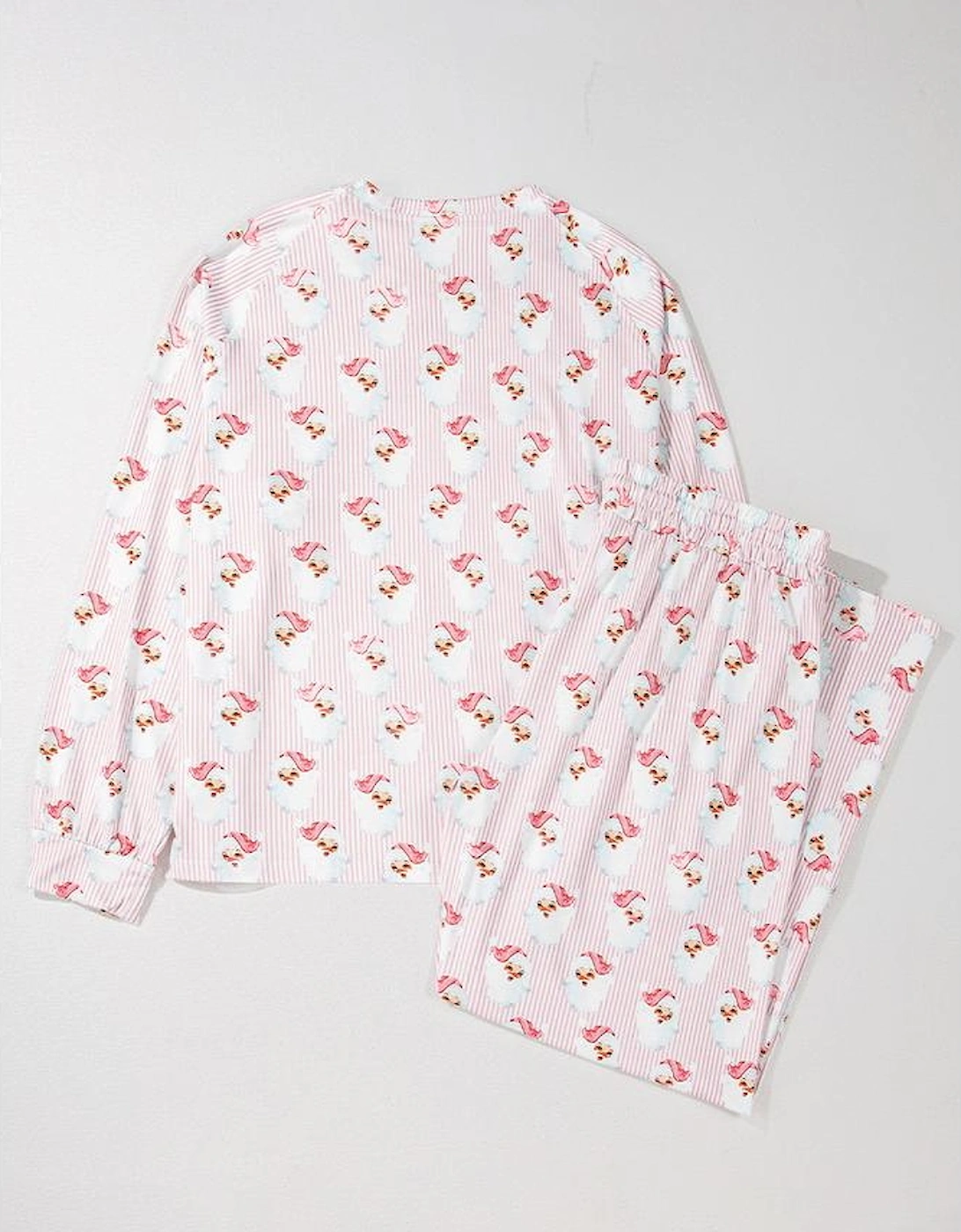 Pink Santa Claus Striped Print Loose Fit Two Piece Lounge Set
