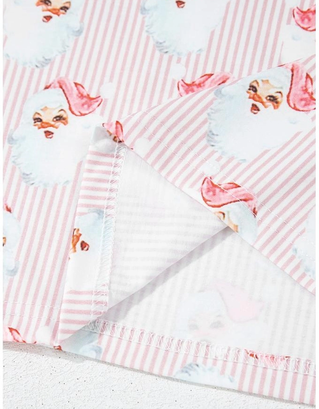 Pink Santa Claus Striped Print Loose Fit Two Piece Lounge Set