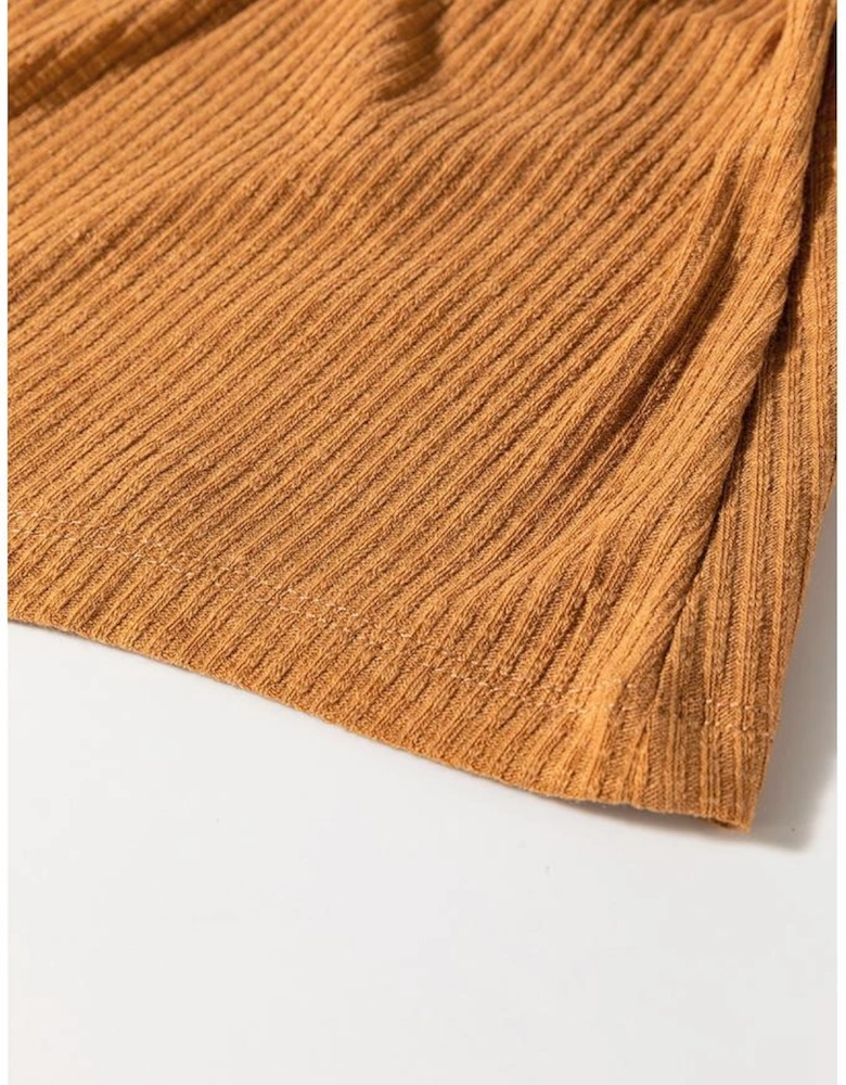 Straw Yellow Ribbed Front Knot Buttoned Thin Strap Tank Top