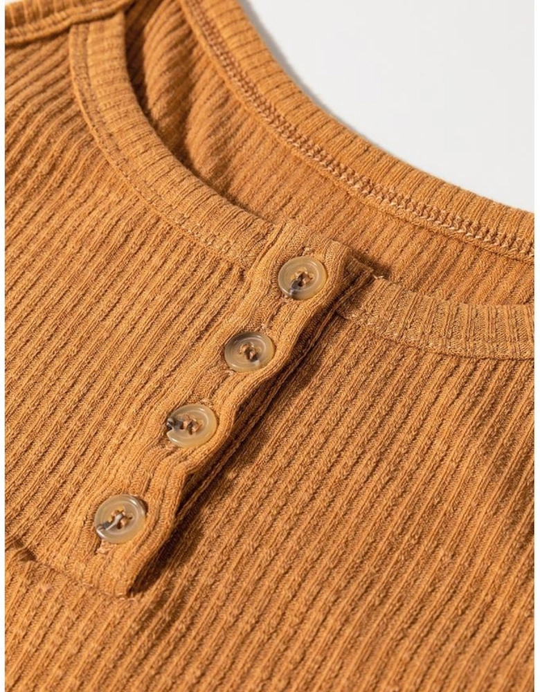 Straw Yellow Ribbed Front Knot Buttoned Thin Strap Tank Top