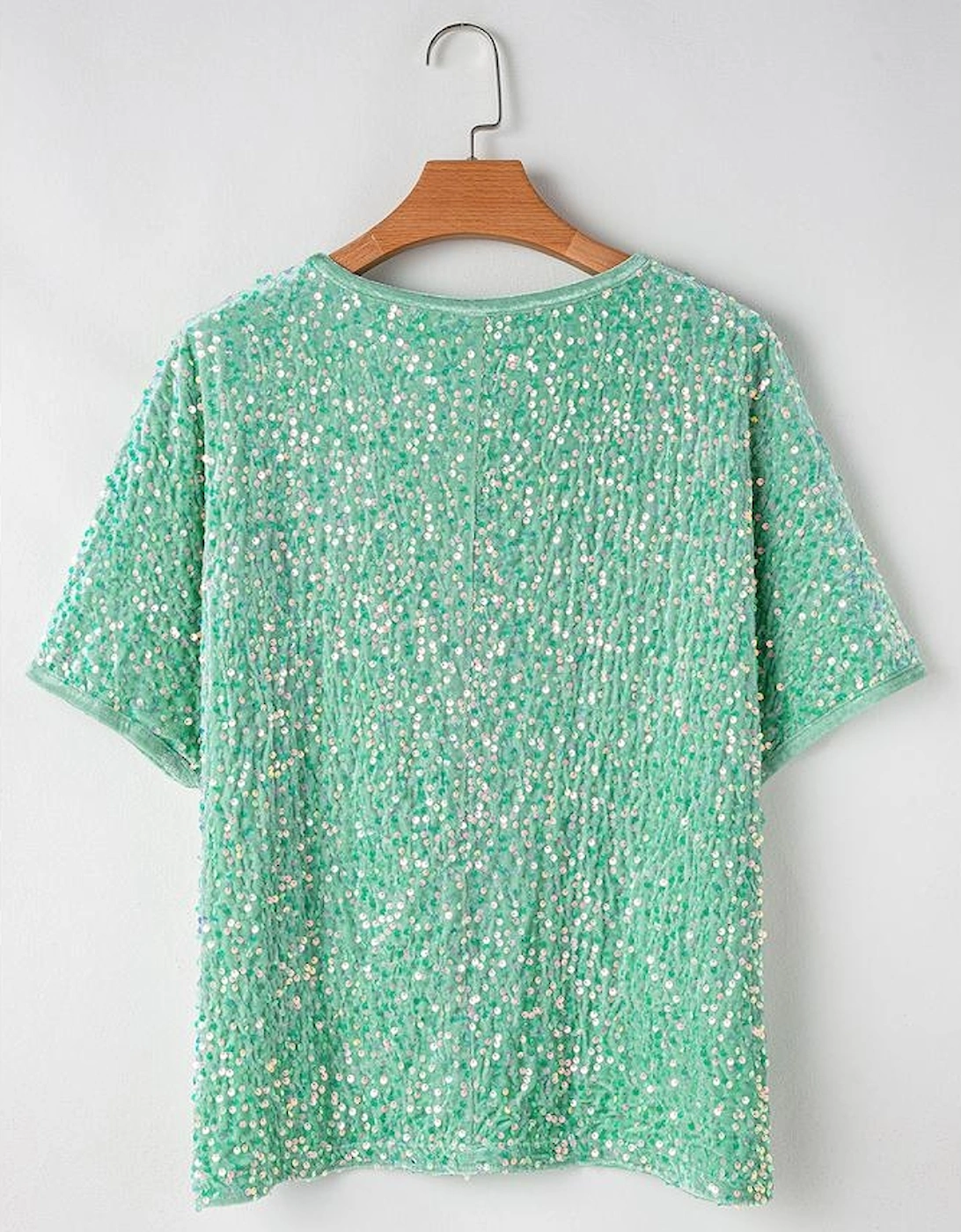 Moonlight Jade Sequin Batwing Sleeve V Neck Velvet Blouse