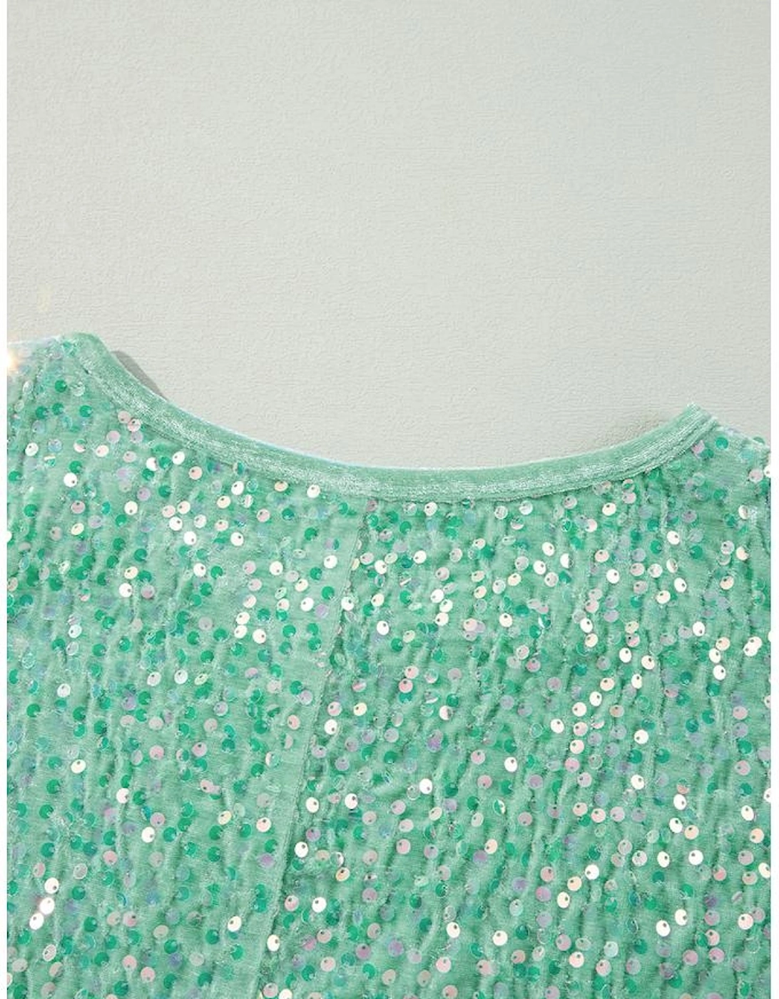 Moonlight Jade Sequin Batwing Sleeve V Neck Velvet Blouse