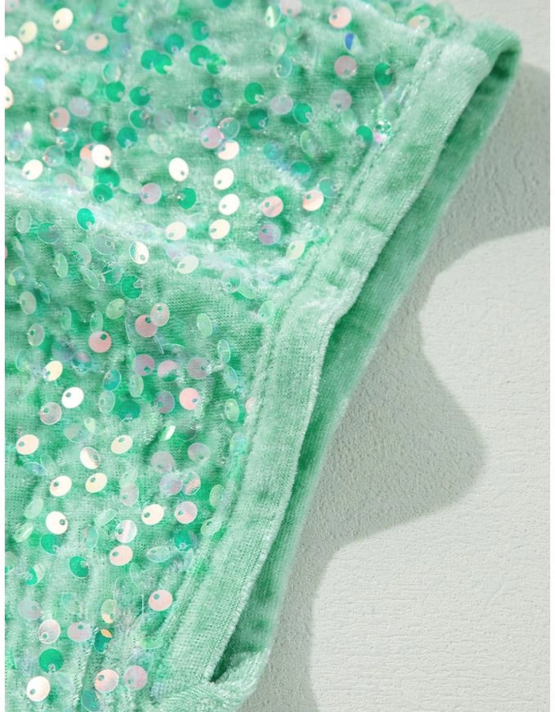 Moonlight Jade Sequin Batwing Sleeve V Neck Velvet Blouse