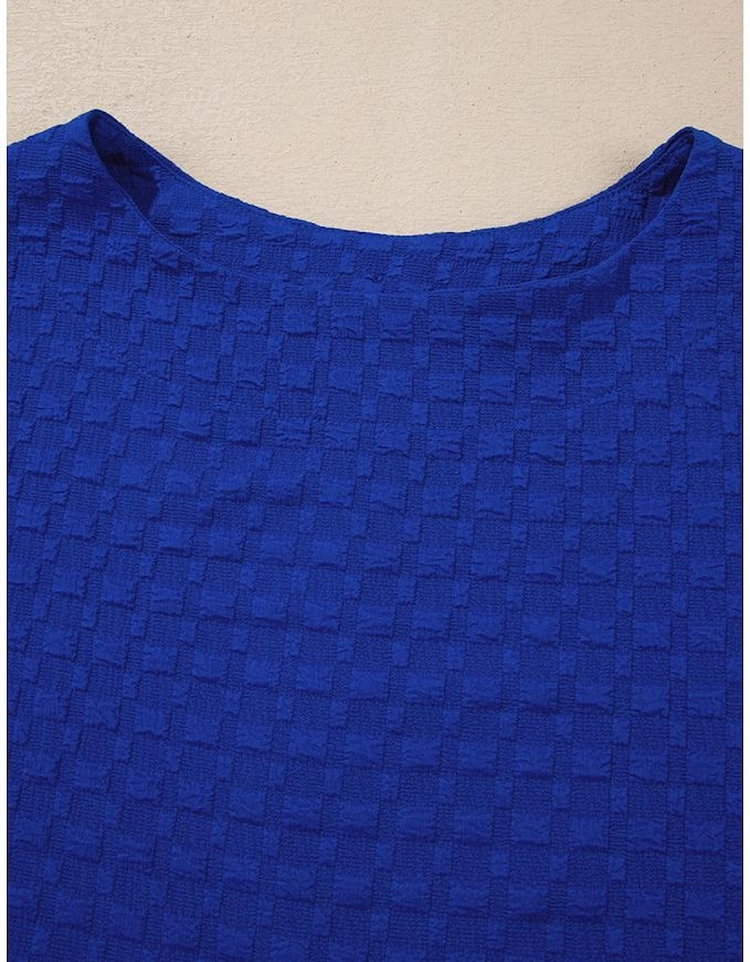 Sky Blue Jacquard Textured Buttoned Tee and Shorts Set