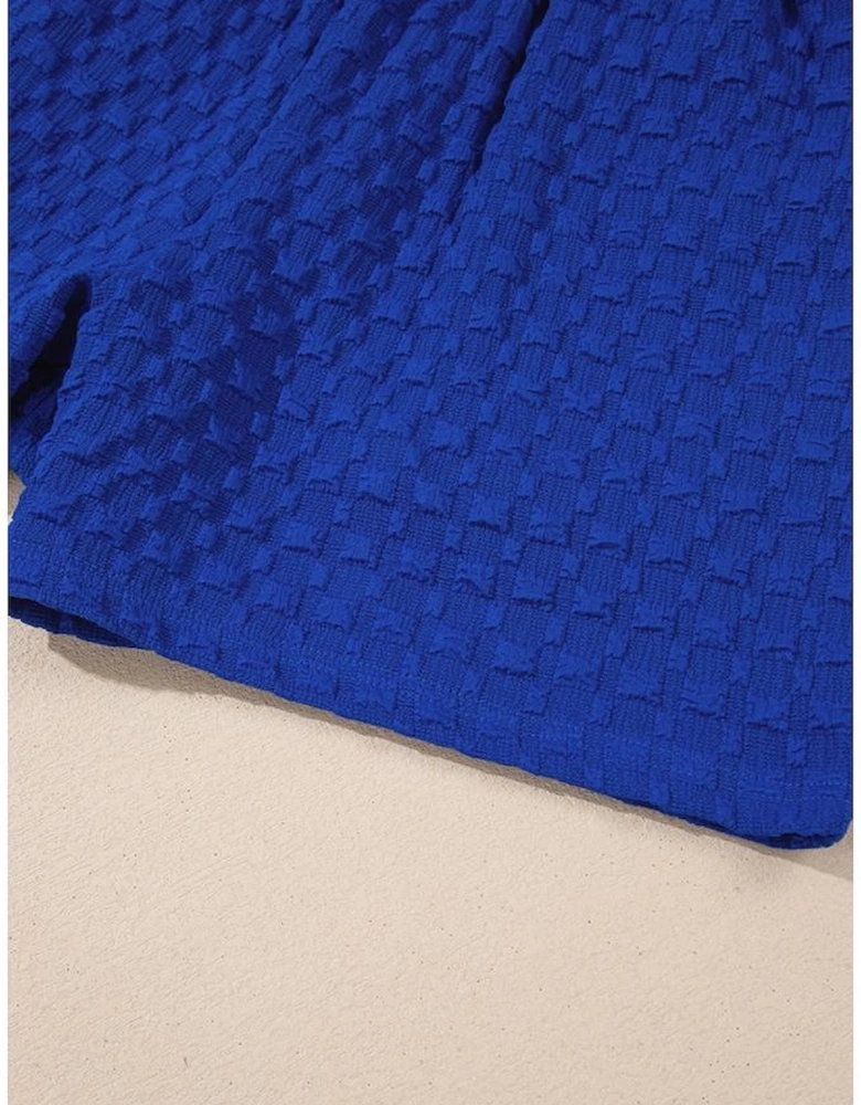 Sky Blue Jacquard Textured Buttoned Tee and Shorts Set