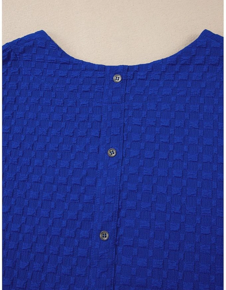 Sky Blue Jacquard Textured Buttoned Tee and Shorts Set