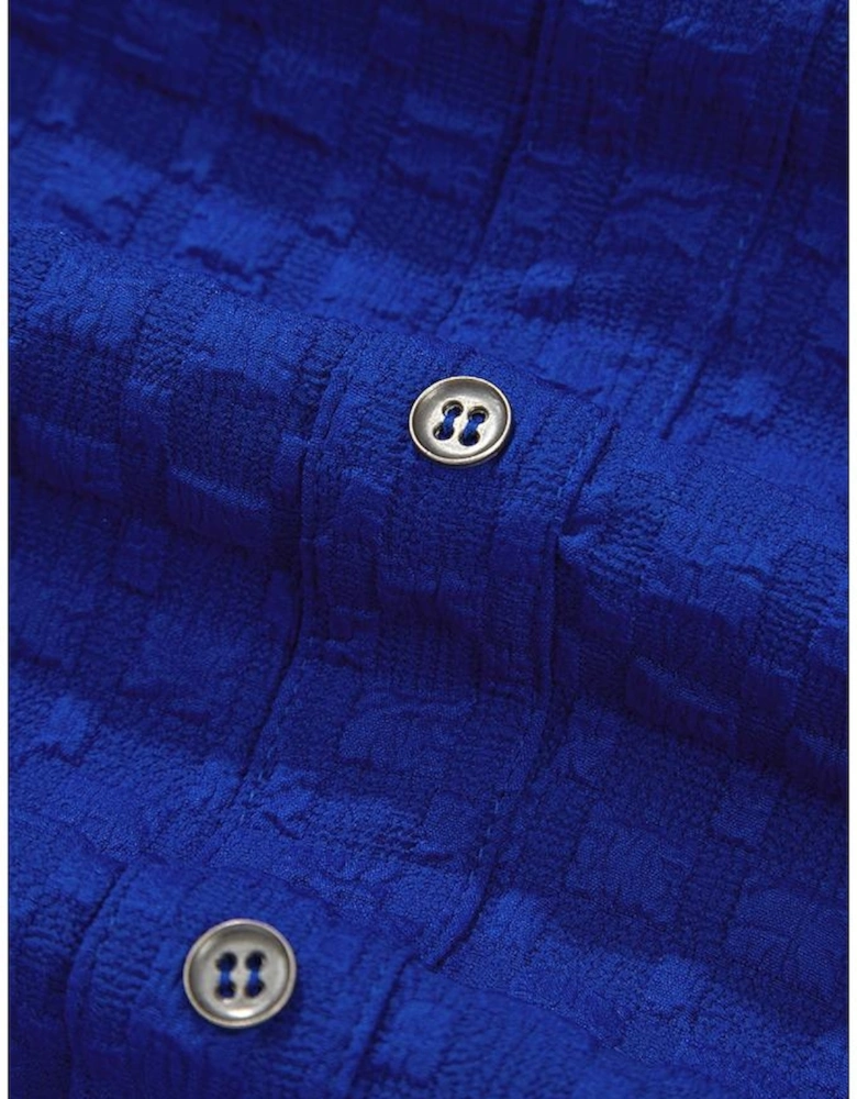 Sky Blue Jacquard Textured Buttoned Tee and Shorts Set