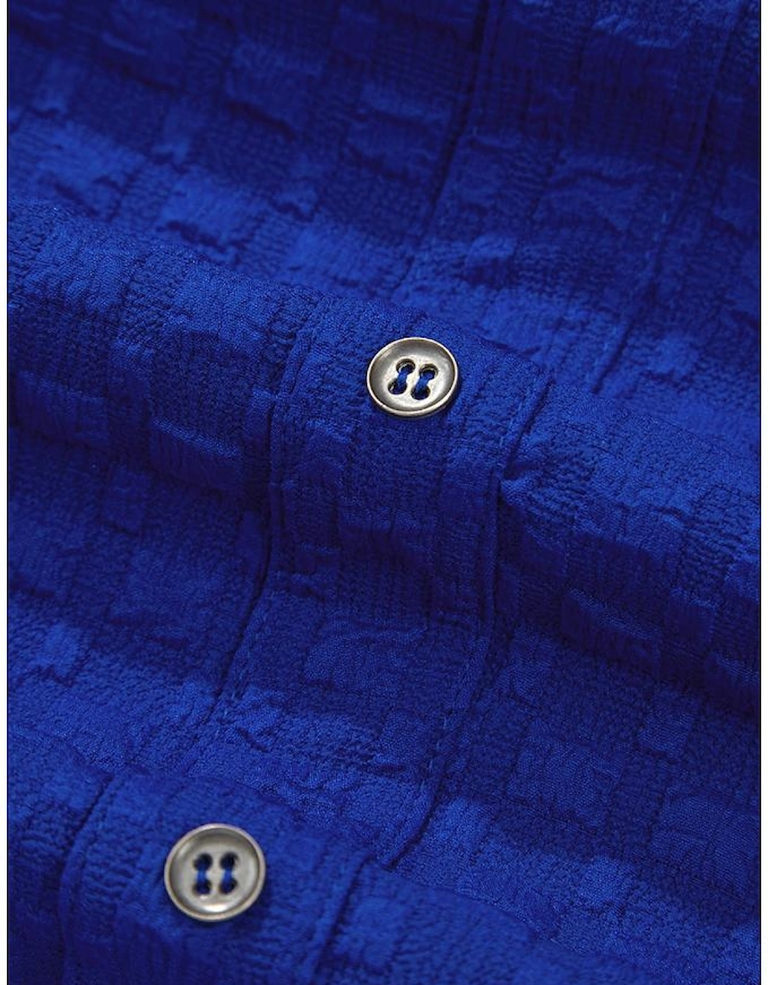 Sky Blue Jacquard Textured Buttoned Tee and Shorts Set