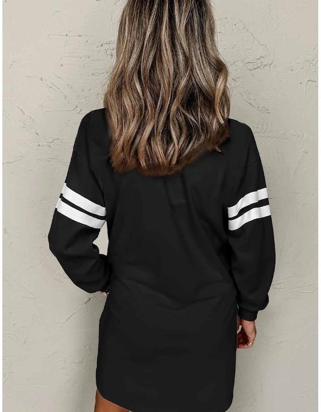 Black Varsity Contrast Banded Sleeve Shift Sweatshirt Dress, 5 of 4