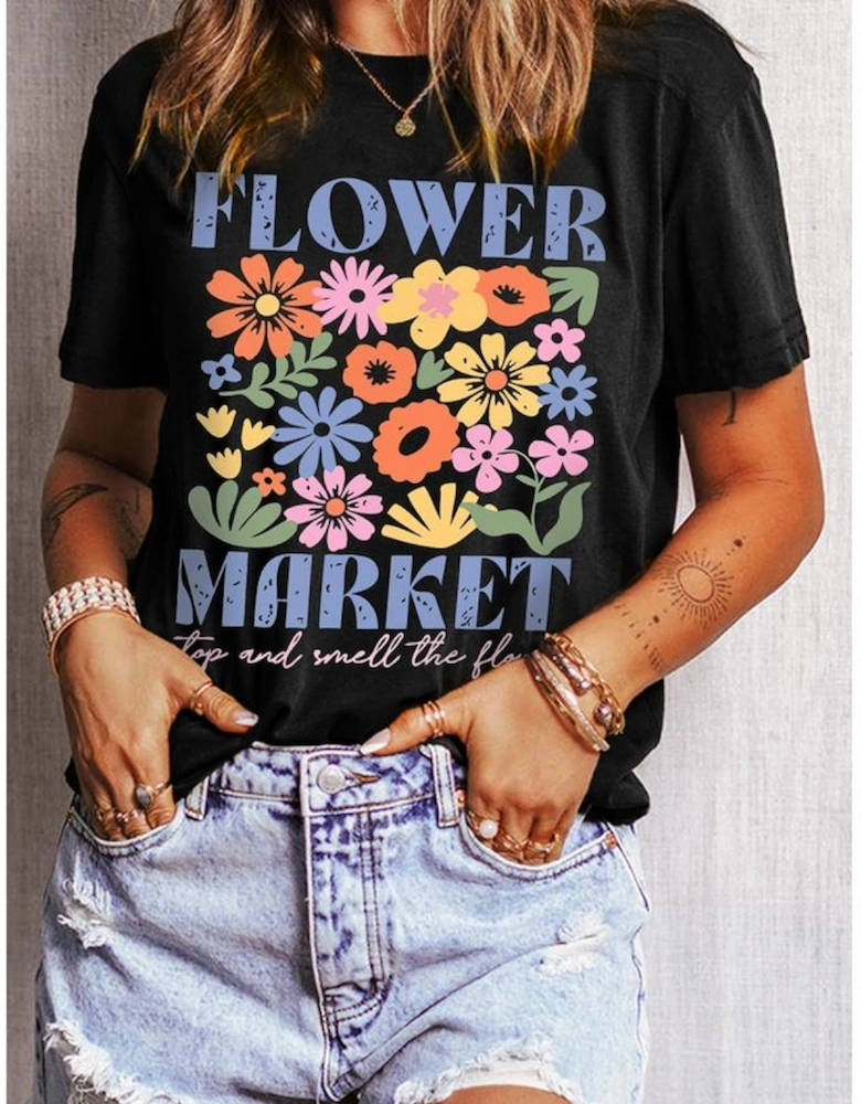 Black FLOWER MARKET Cotton Blend T Shirt