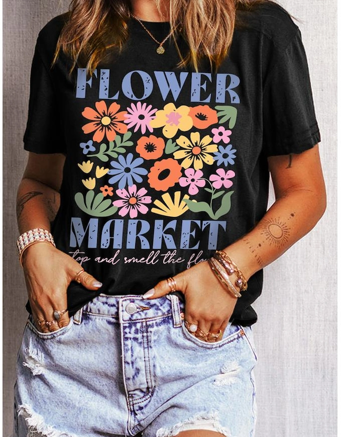Black FLOWER MARKET Cotton Blend T Shirt