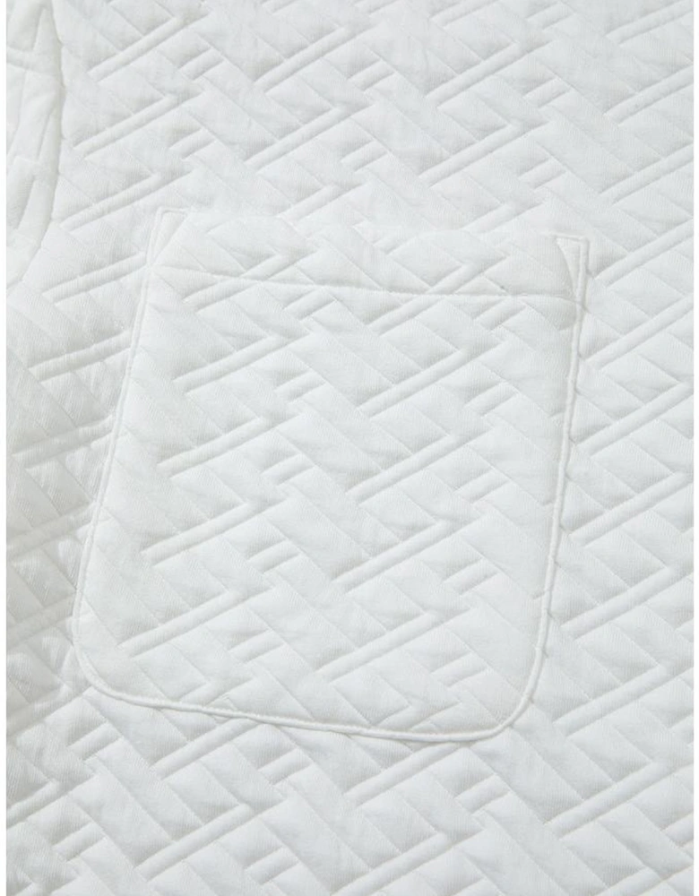 White Textured Pocketed Collared V Neck Pullover Sweatshirt