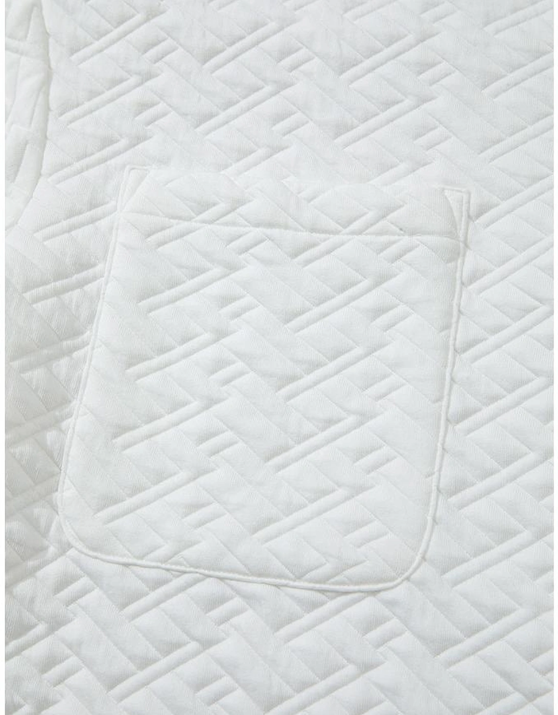 White Textured Pocketed Collared V Neck Pullover Sweatshirt