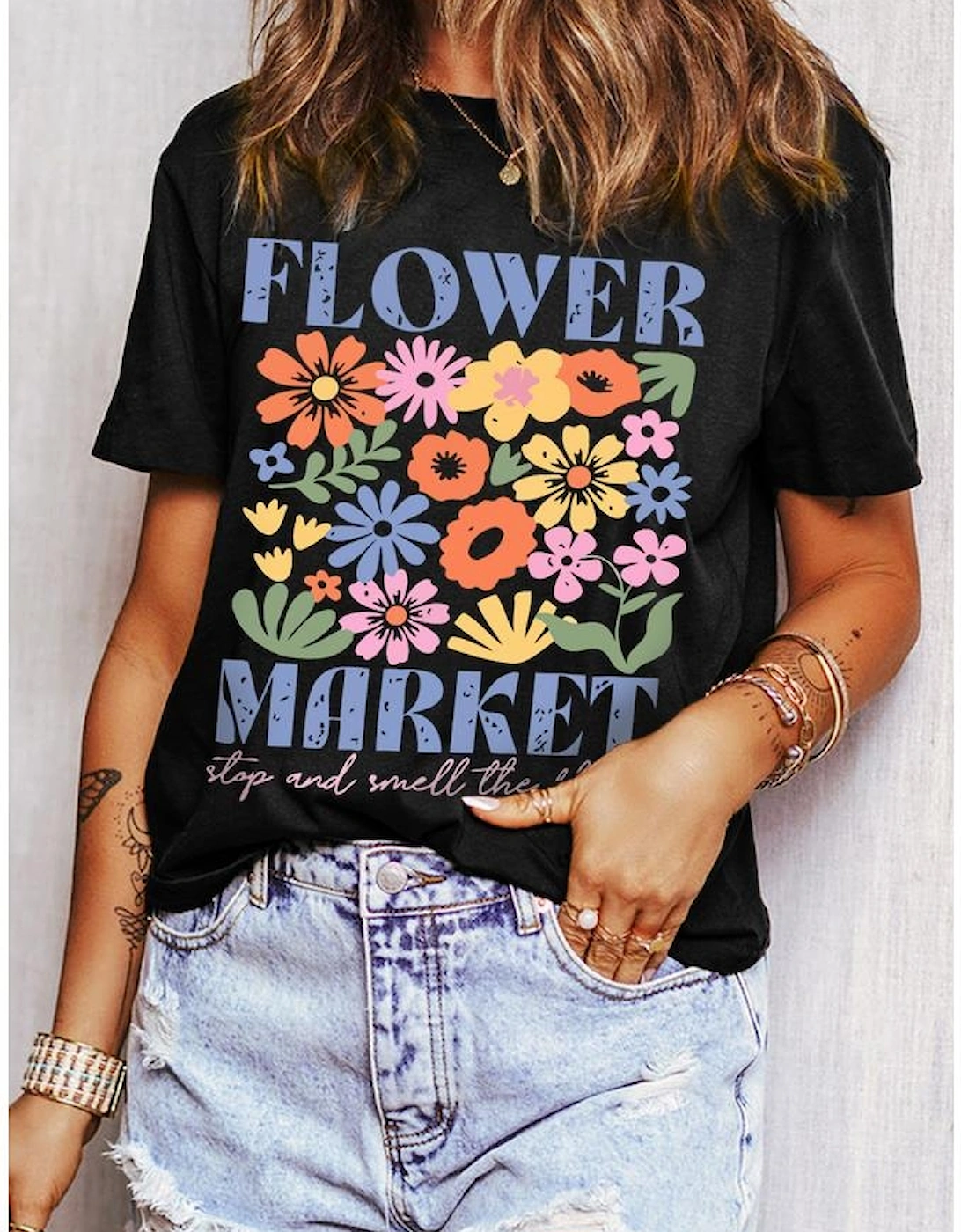 Black FLOWER MARKET Cotton Blend T Shirt