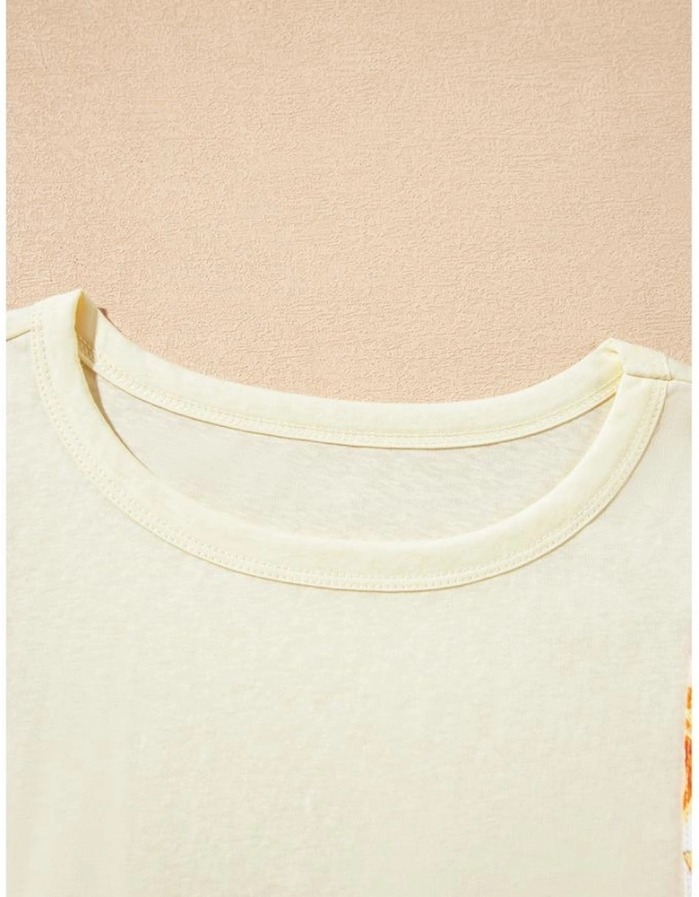 Beige Floral Patchwork Half Batwing Sleeve Blouse