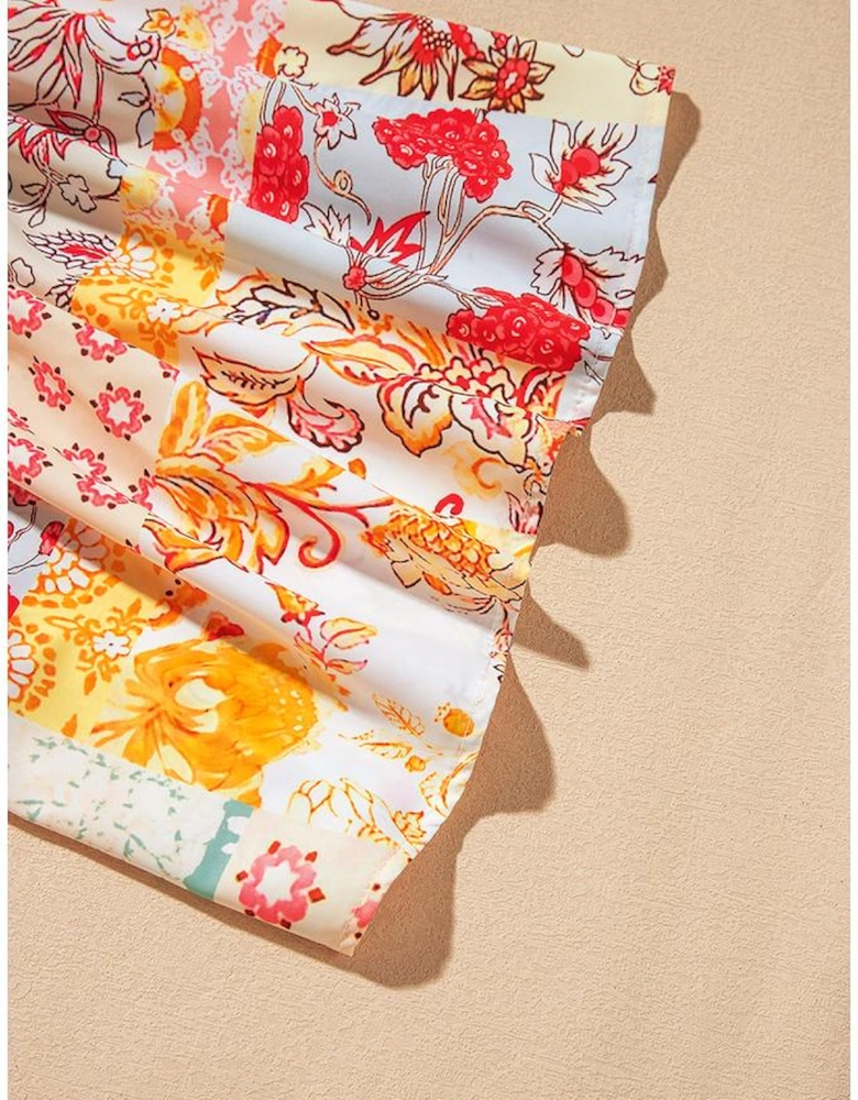 Beige Floral Patchwork Half Batwing Sleeve Blouse