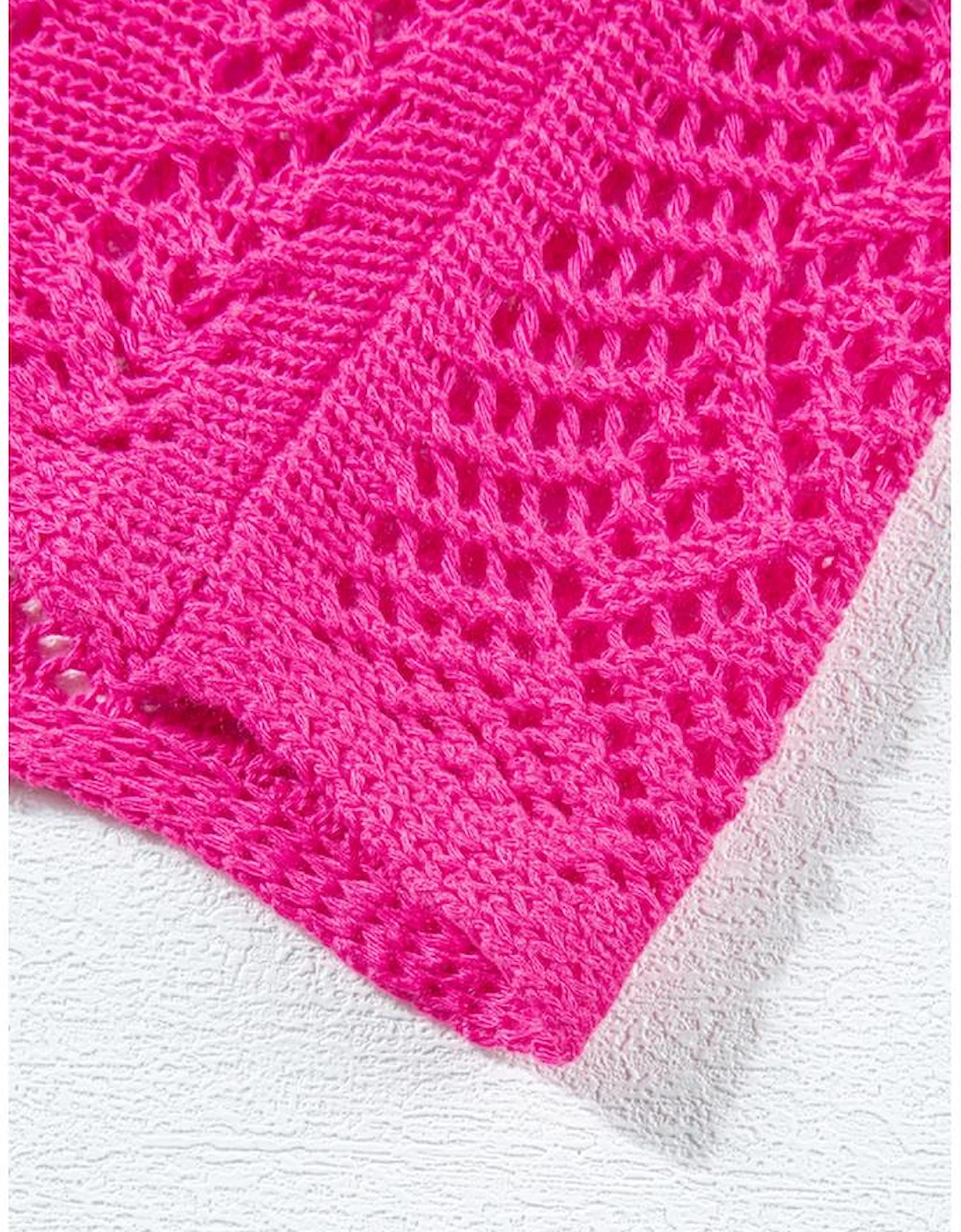 Rose Red Pointelle Knit Scallop Edge Short Sleeve Top