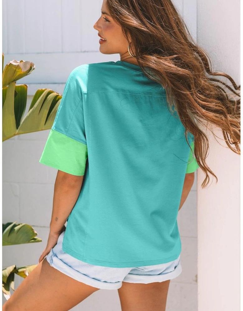 Aruba Blue Frayed Denim Star Patched Oversize T Shirt