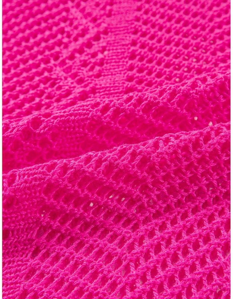 Rose Red Pointelle Knit Scallop Edge Short Sleeve Top