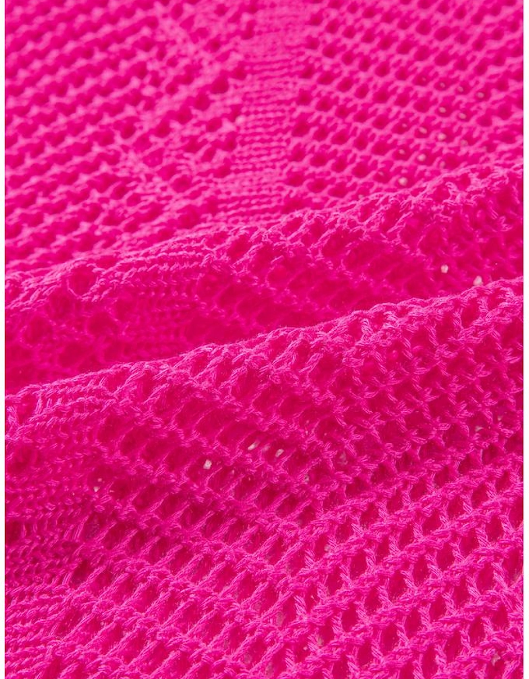 Rose Red Pointelle Knit Scallop Edge Short Sleeve Top