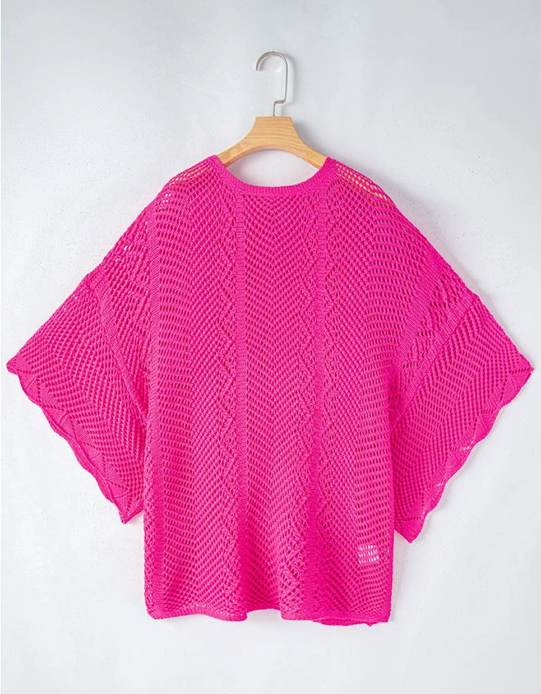 Rose Red Pointelle Knit Scallop Edge Short Sleeve Top