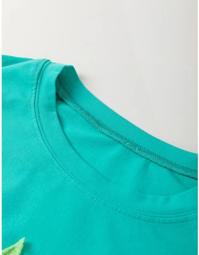 Aruba Blue Frayed Denim Star Patched Oversize T Shirt