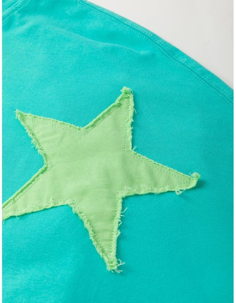 Aruba Blue Frayed Denim Star Patched Oversize T Shirt