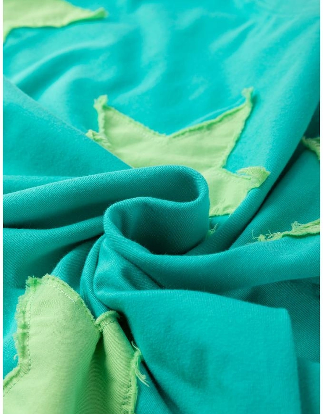 Aruba Blue Frayed Denim Star Patched Oversize T Shirt