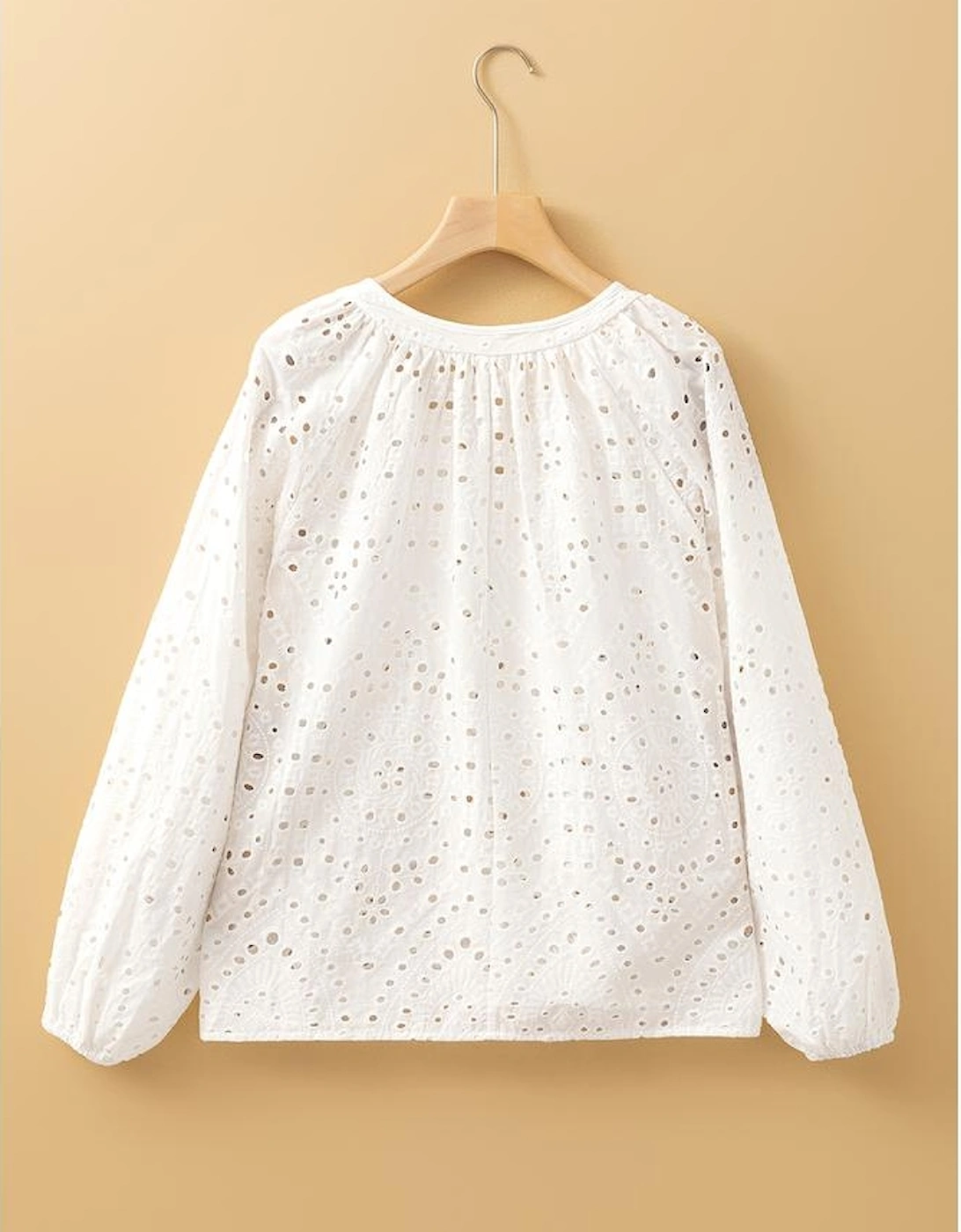 White Eyelet Embroidered Puff Sleeve V Neck Blouse