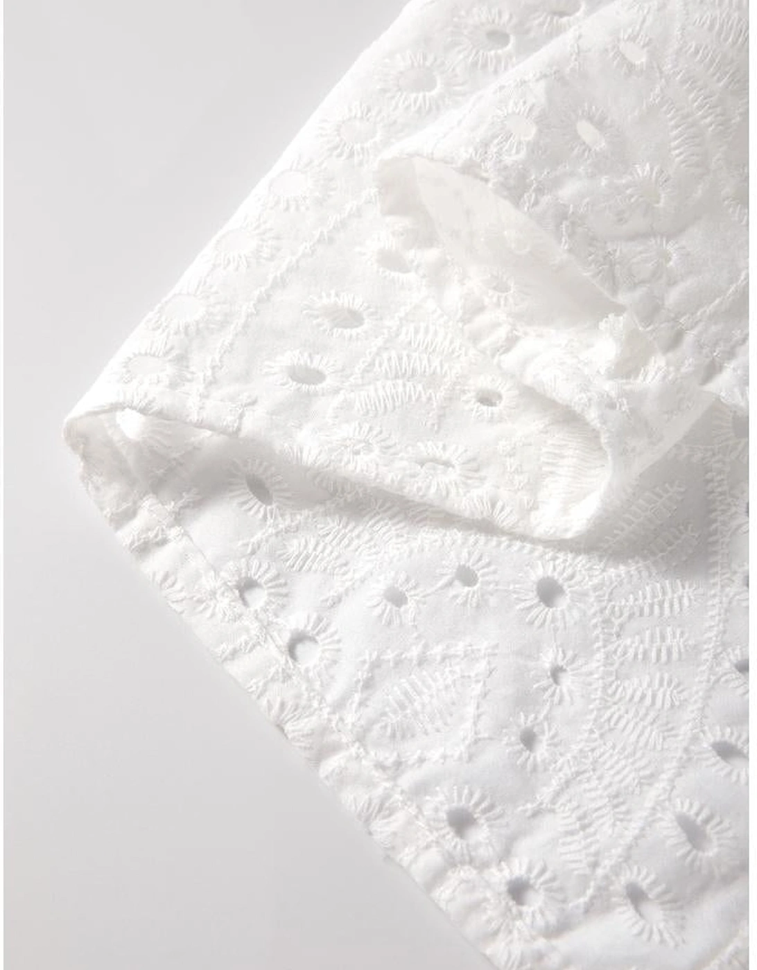 White Eyelet Embroidered Puff Sleeve V Neck Blouse