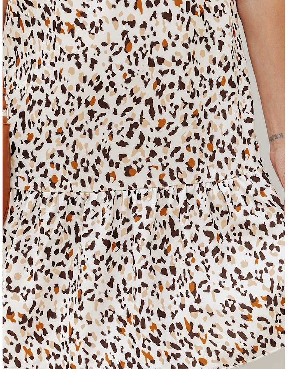 Khaki Leopard Ruffled Flutter Sleeve Keyhole Back Mini Dress