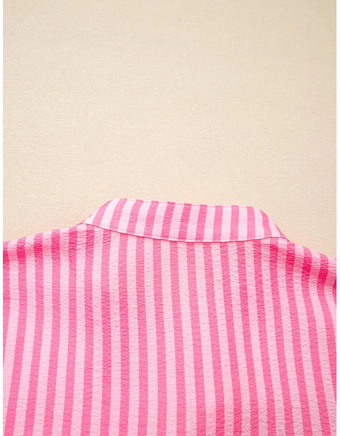 Pink Stripe Flare Sleeve Half Placket Tiered Flowy Mini Dress